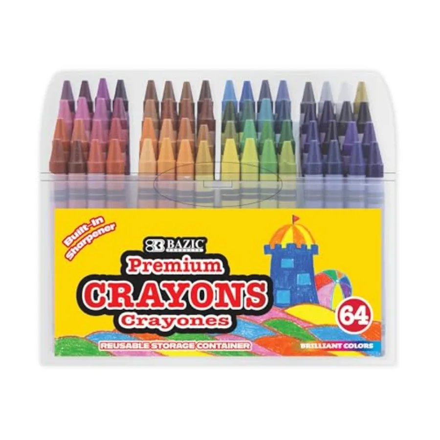 

Crayons 64 Count Assorted Colors and Reusable Plastic Case Crayon Set w/Sharpener Coloring Drawing Crayons for School Art Craft