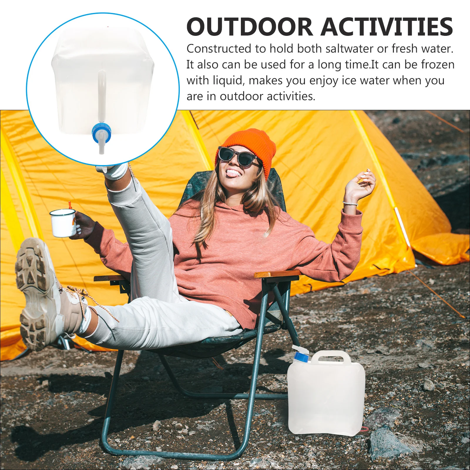 

Large Capacity Foldable Water Bag for Outdoor Camping Hiking Picnic Storage Container with Wide Mouth Handle Freezable