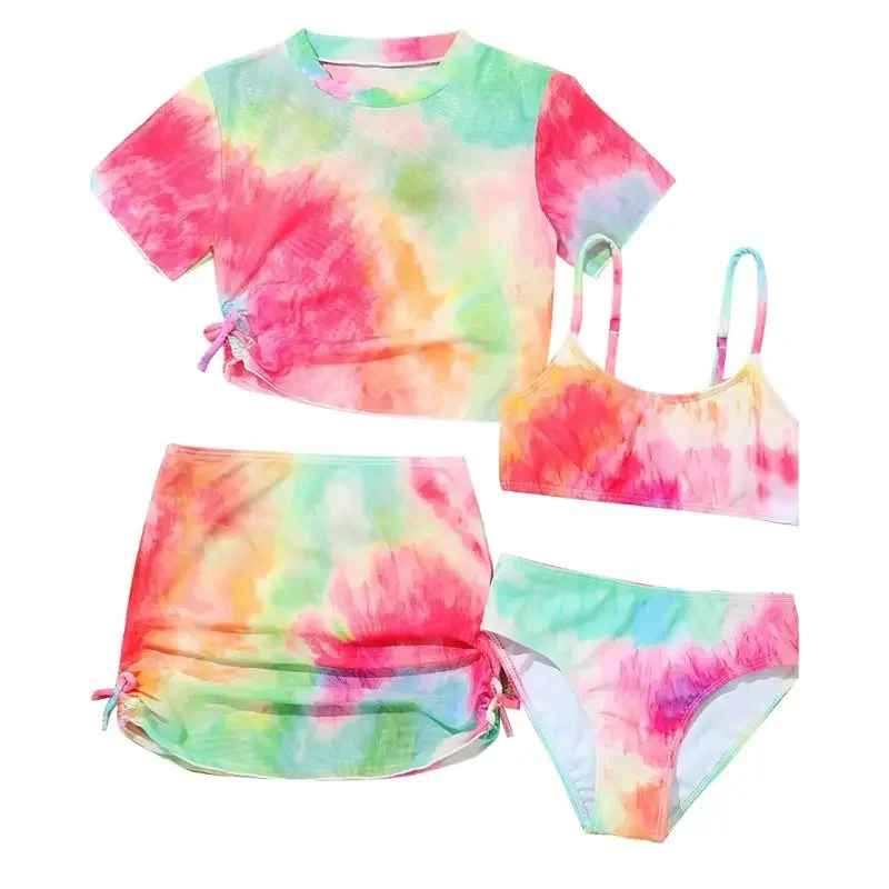 Разноцветные купальники для девочек от 7 до 14 лет, дышащие комплекты из 4 пляжных купальных костюмов, купальный костюм, праздничная пляжная одежда