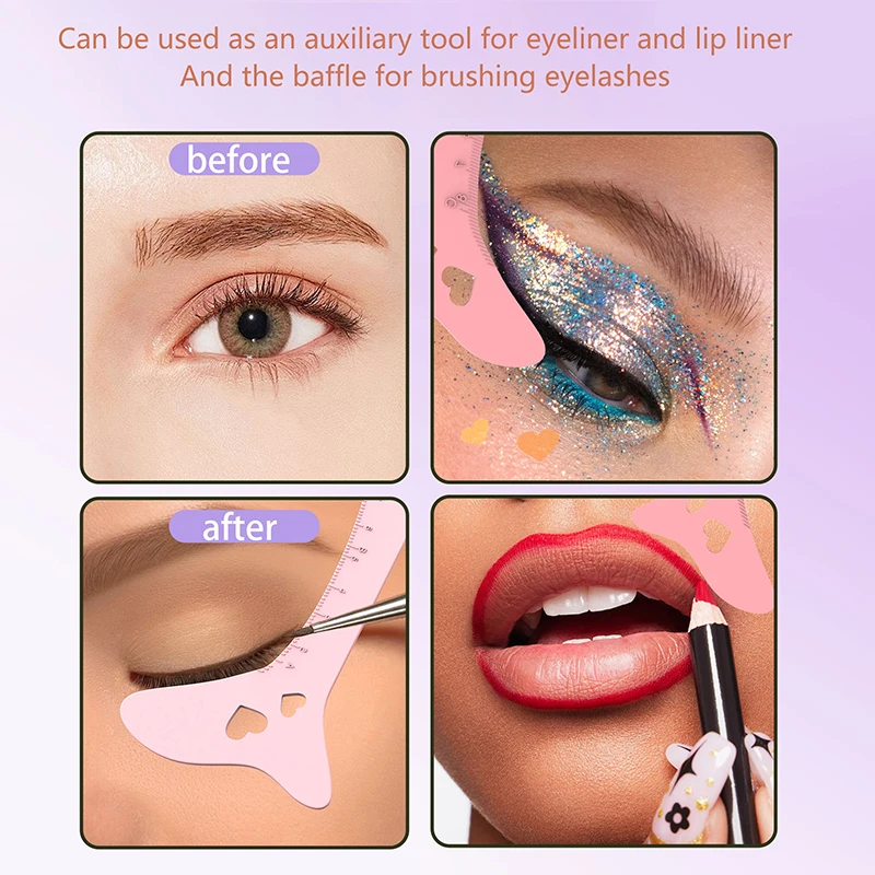 Beauty Ruler Reusable Lipstick Positioning Eyeliner Stencils Winged Tip Eyeliner Aid Eyebrow Stencil Multi-Purpose Makeup Tool