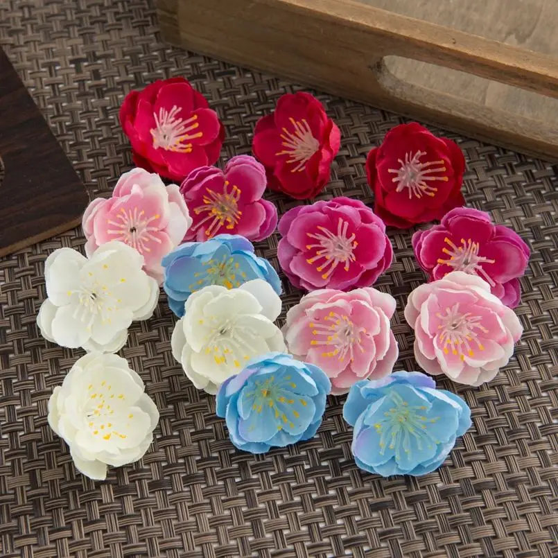 20 Pieces Artificial Flowers Cheap Plum Blossom Home Decoration Accessories Wedding Decorative Flowers Wall DIY Gifts Candy Box