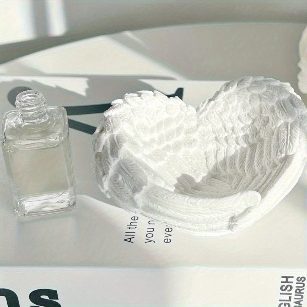 Molde de silicona con forma de corazón de ala de Ángel, diseño de ala en capas, molde de silicona Flexible y reutilizable para manualidades de yeso, cera y resina, 1 ud.