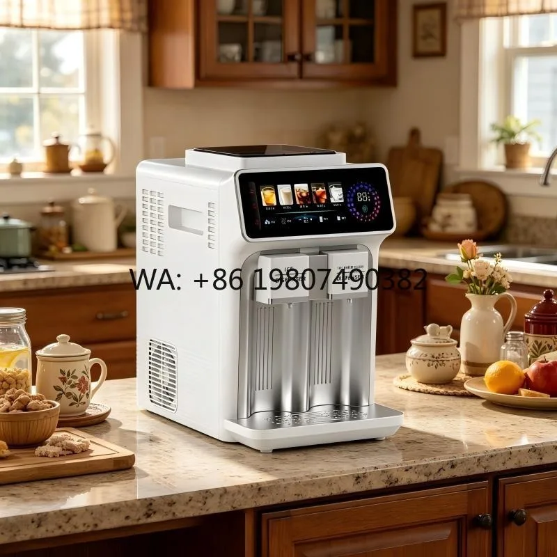 Silent Ice Maker,Stainless Steel Structure,Touch Screen Control,Adjustable Ice Thickness,Multifunctional Compact Device