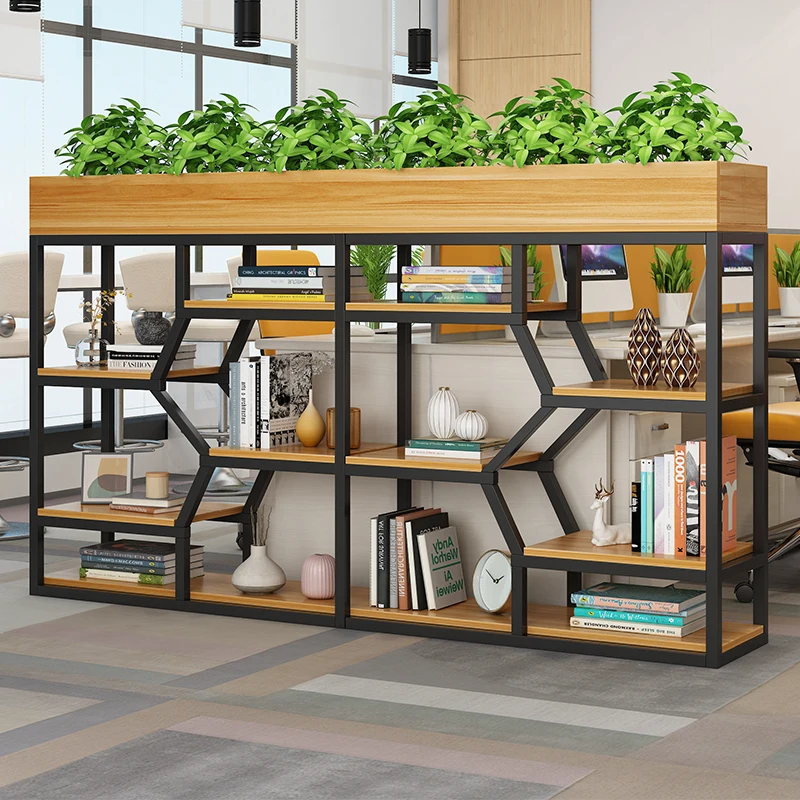 

Wrought iron shelves Office partitions Block decoration Simple modern restaurant Industrial style Green plants Low fence Screen