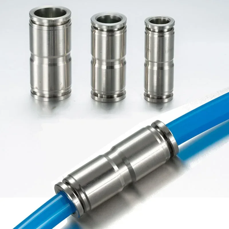 Acessórios de ar conectores de liberação rápida 304 aço inoxidável pu push in conector de mangueira 8mm 10mm 12mm para peças pneumáticas de cilindro