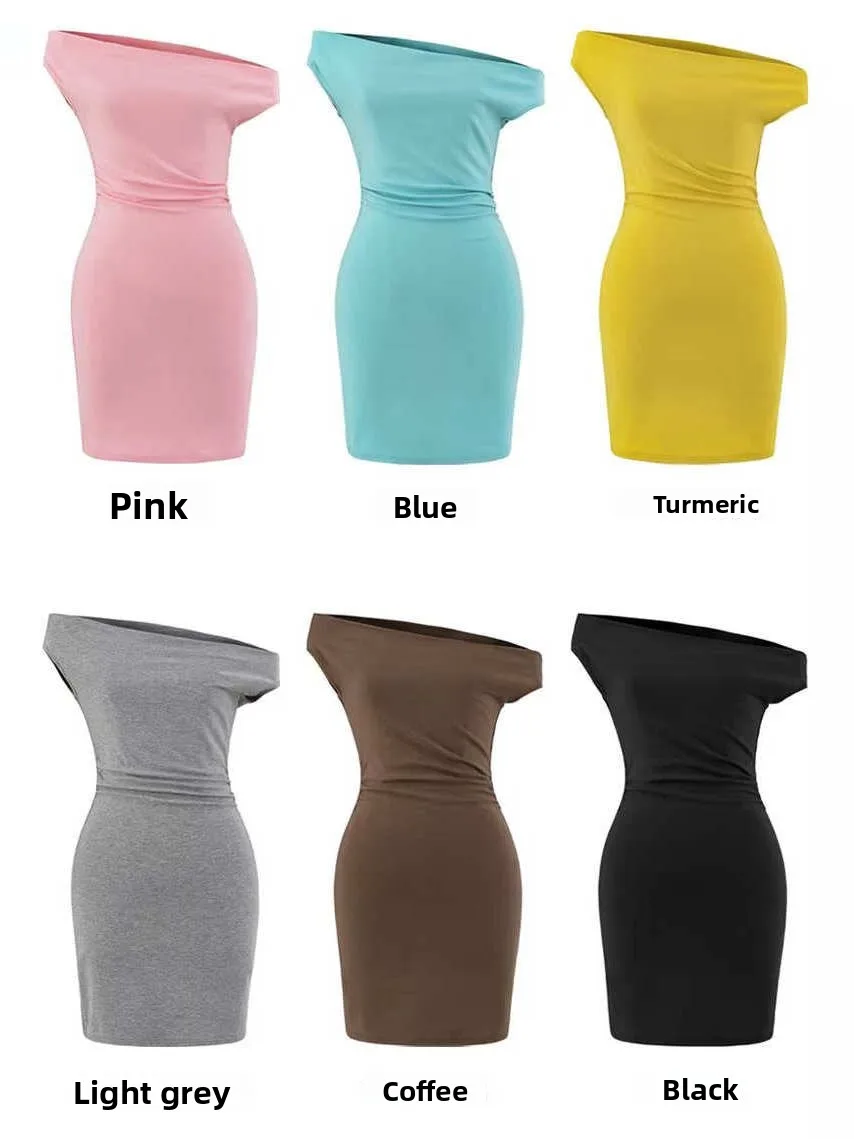 ชุดเดรสทรงเข้ารูปแบบพันรอบตัว ดีไซน์เปิดไหล่ข้างเดียว สไตล์ลำลอง เหมาะสำหรับฤดูร้อน ฤดูใบไม้ผลิ และฤดูใบไม้ร่วง