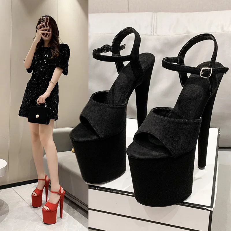 

20cmSexy Suede Sandals14 17cm Peep Toe Pole Dance Shoes Stripper Heels Nightclub Stiletto Catwalk Model High Heels Sandals Shoes