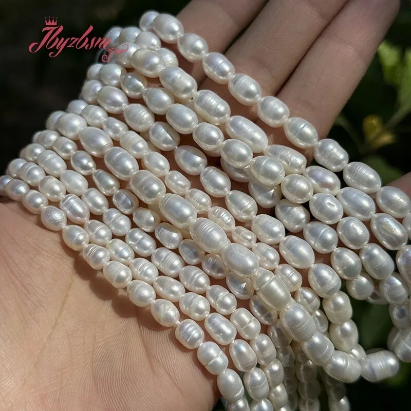 

Oval Rice Natural White Freshwater Pearl Pearl Stone Beads 15 inches for DIY Craft Classical Necklace Bracelet Jewelry Making