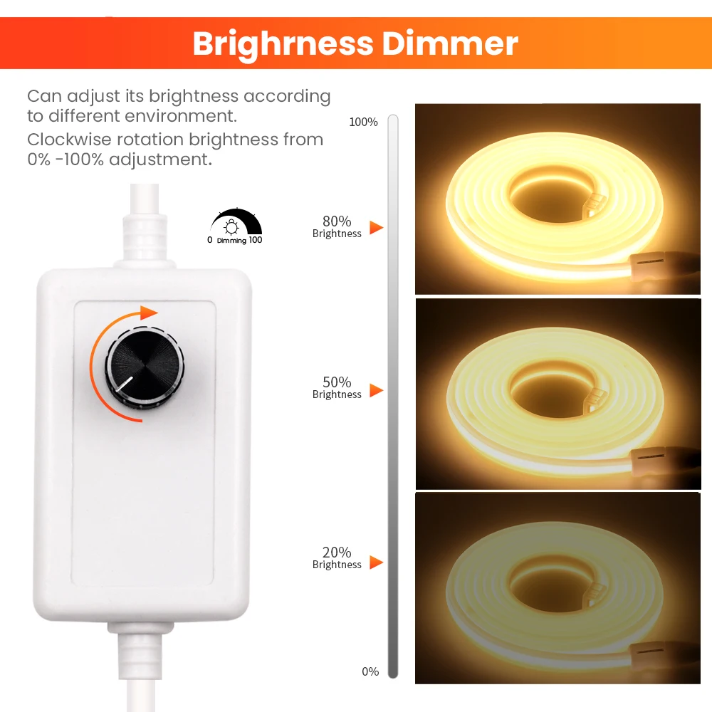 220V COB LED Dimmable Neon Light Strip Dimmer/Switch EU Power Kit Waterproof Warm Natural White 288Leds Flexible Lamp Room Decor