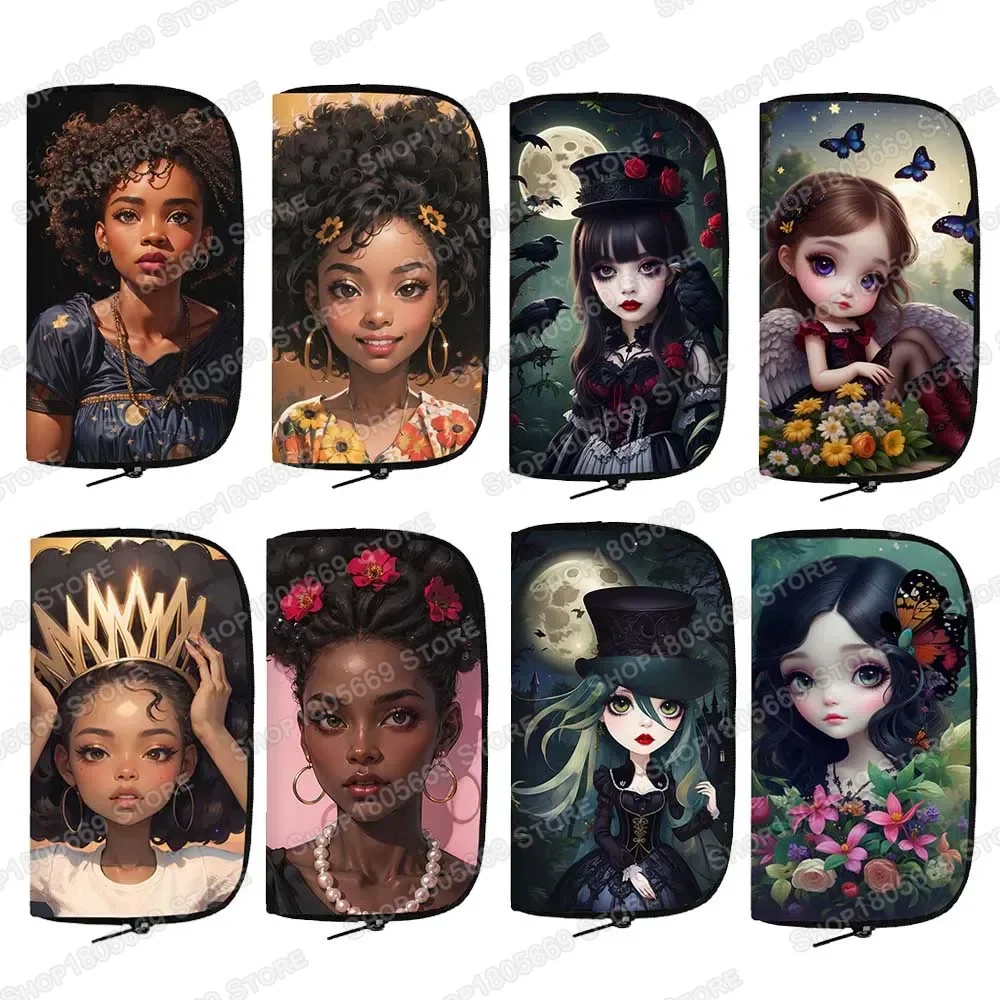 

Gothic Cartoon Girls / Afro Latino Girls Wallet African Women Purses Key Credit Card Phone Holder Money Bag Long Wallets Gift