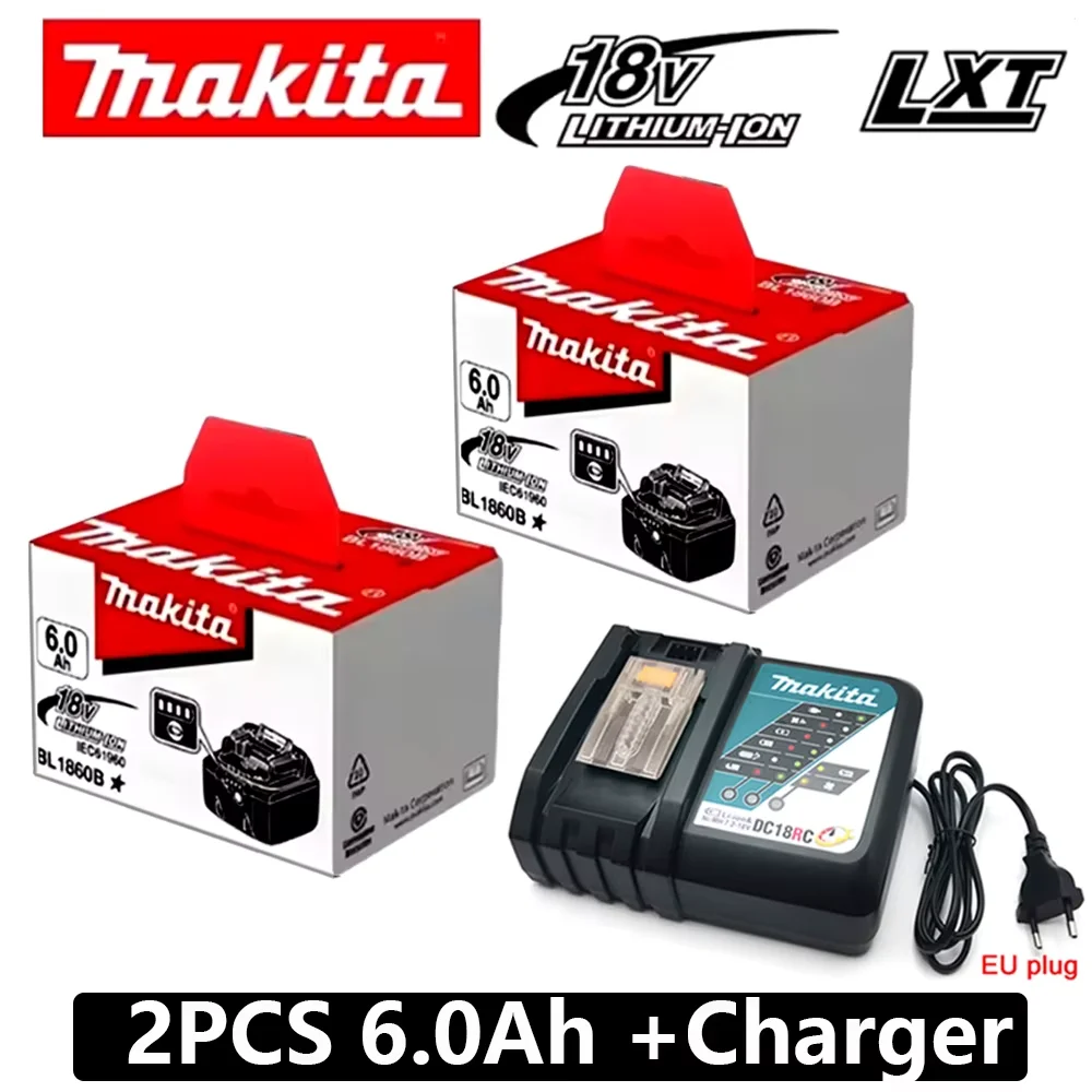 Original genuine Makita 18V Battery,for Makita BL1830B BL1850B BL1850 BL1840 BL1860 BL1815 Replacement battery 6000mAh +Charger