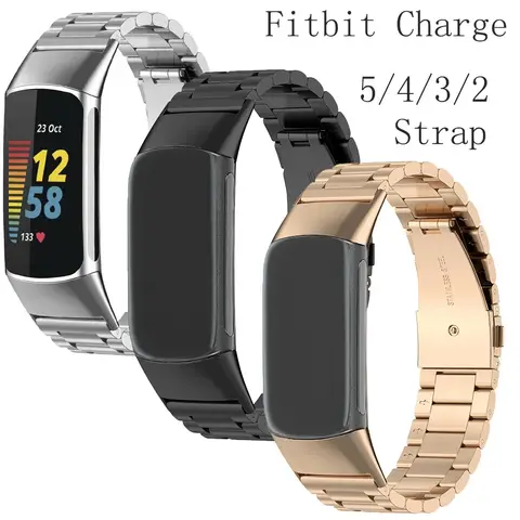 Für Fitbit Charge 6/5/4/3 Armband Band Charge 5/6 Edelstahl Metallschnalle Band Armband Smartwatch Band schwarz