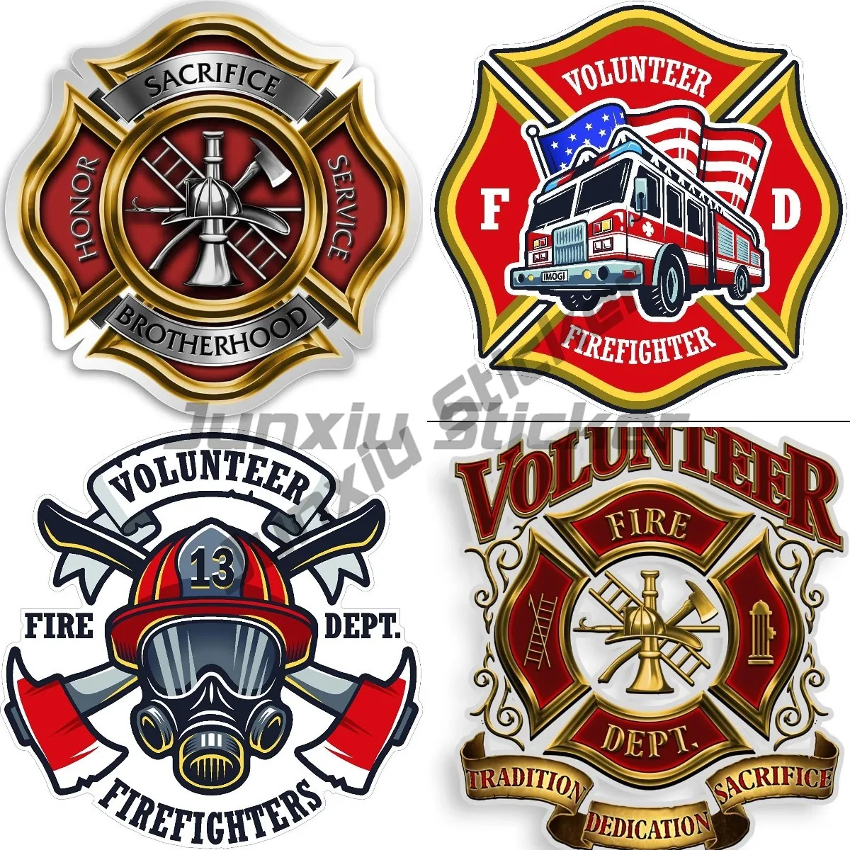 Fireman VOLUNTEER HONOR SERVICE Badge Decal Vinyl Waterproof Sticker Car Truck Window Bumper Body Windshield Suv Decoration