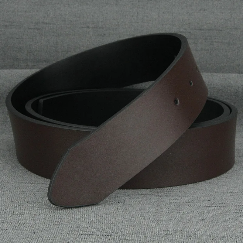 New High Quality No Buckle Belt Men Fashion 3.7cm Wide Cowskin Black Waist Straps Coffee Casual Genuine Leather Waistband