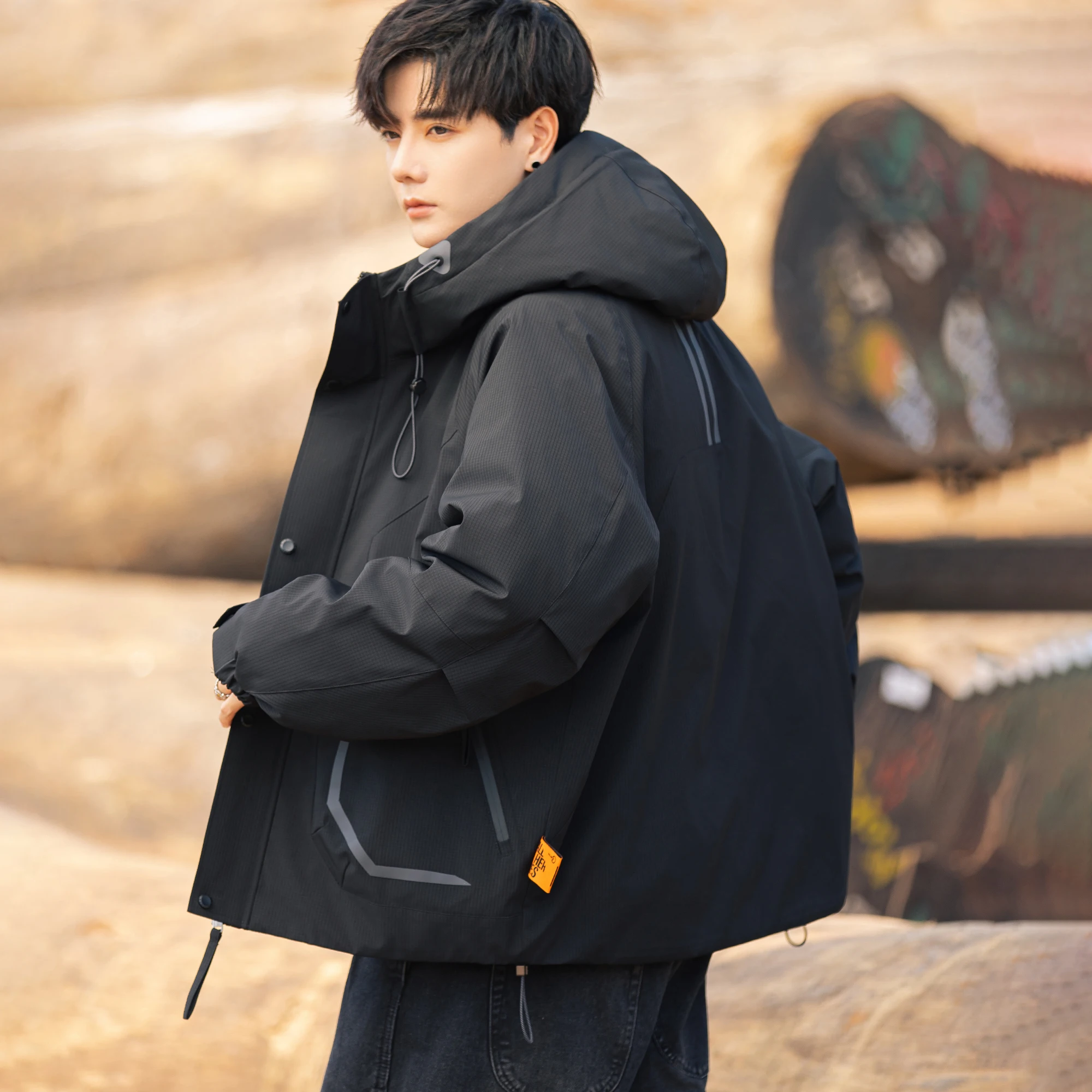 

Outdoor Thickened White Duck down Jacket Men's Casual Hooded Coat Youth Warmth Leisure Workwear Zipper Closure Polyester Fabric