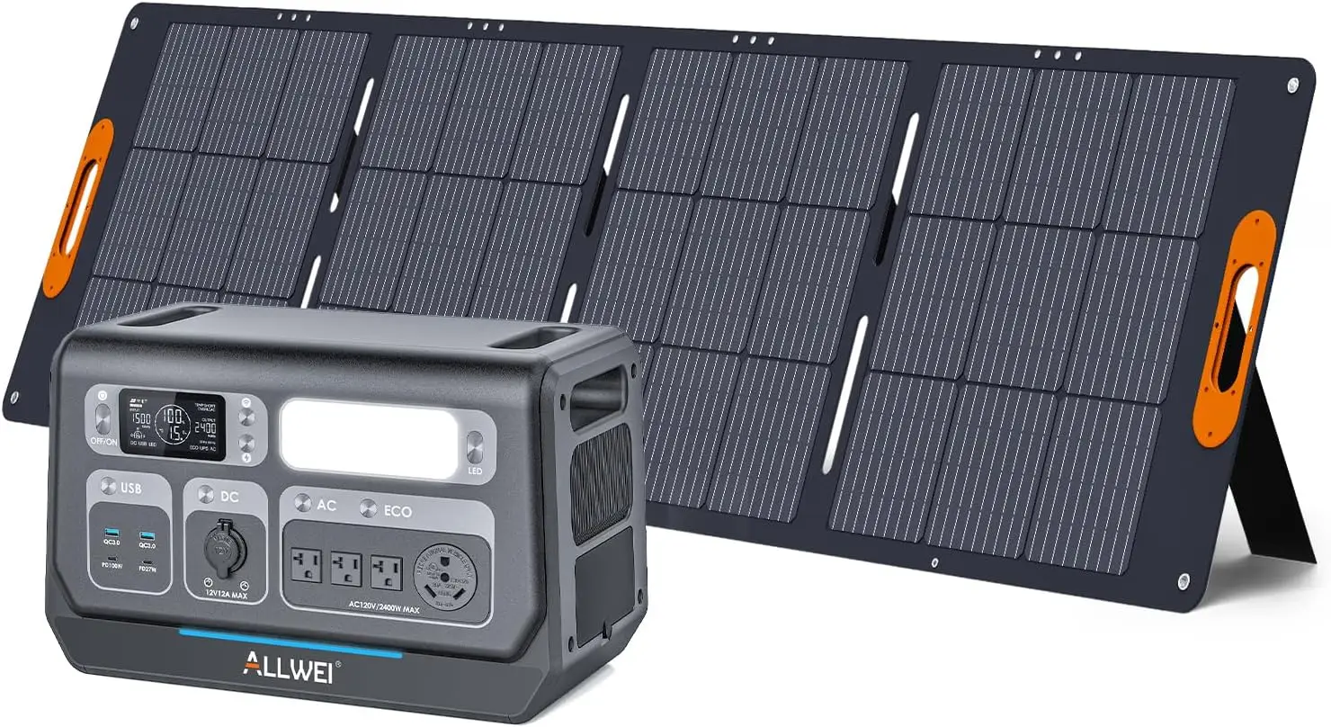 Generatore solare 2400 W con pannello solare 1x 200 W, centrale elettrica portatile LiFePO4 da 2048 Wh, UPS, ricarica rapida in 1,5 ore