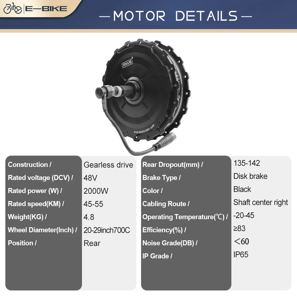 MXUS 48V 1000W E-bike Hub Motor Brushless Gear Rear Rotate Wheel for Electric Bike Conversion Kit Parts  20-29 inch700C ﻿