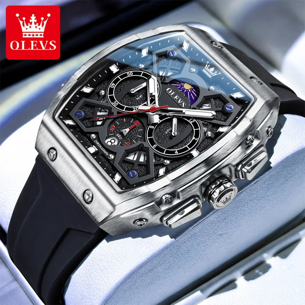 OLEVS 2942 Mens Watch Quartz Watch Multifunctional Chronograph Watches For Men 30M Waterproof Luminous Moon Phase Box Original