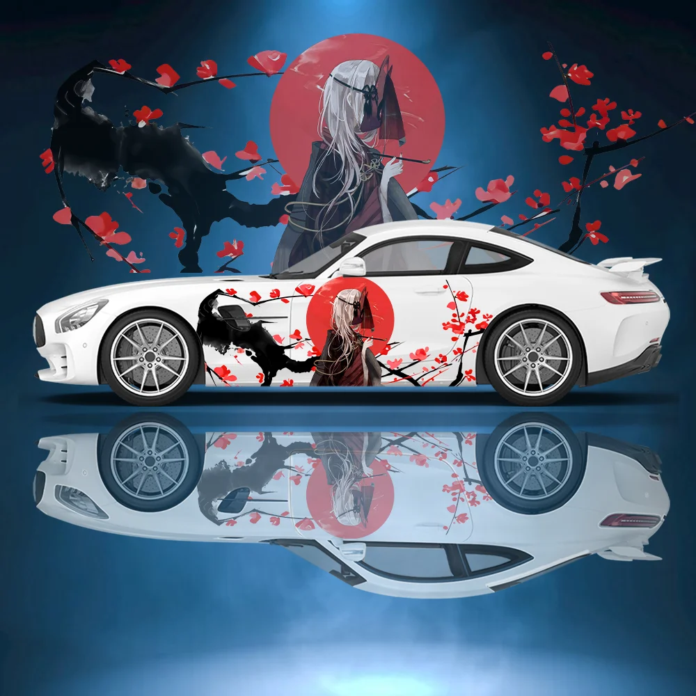 

Japanese Geisha Mask Cherry Blossoms Car Side Sticker Vinyl Self-adhesive Paper Motorsport Paint Decal Suitable for Truck Suv