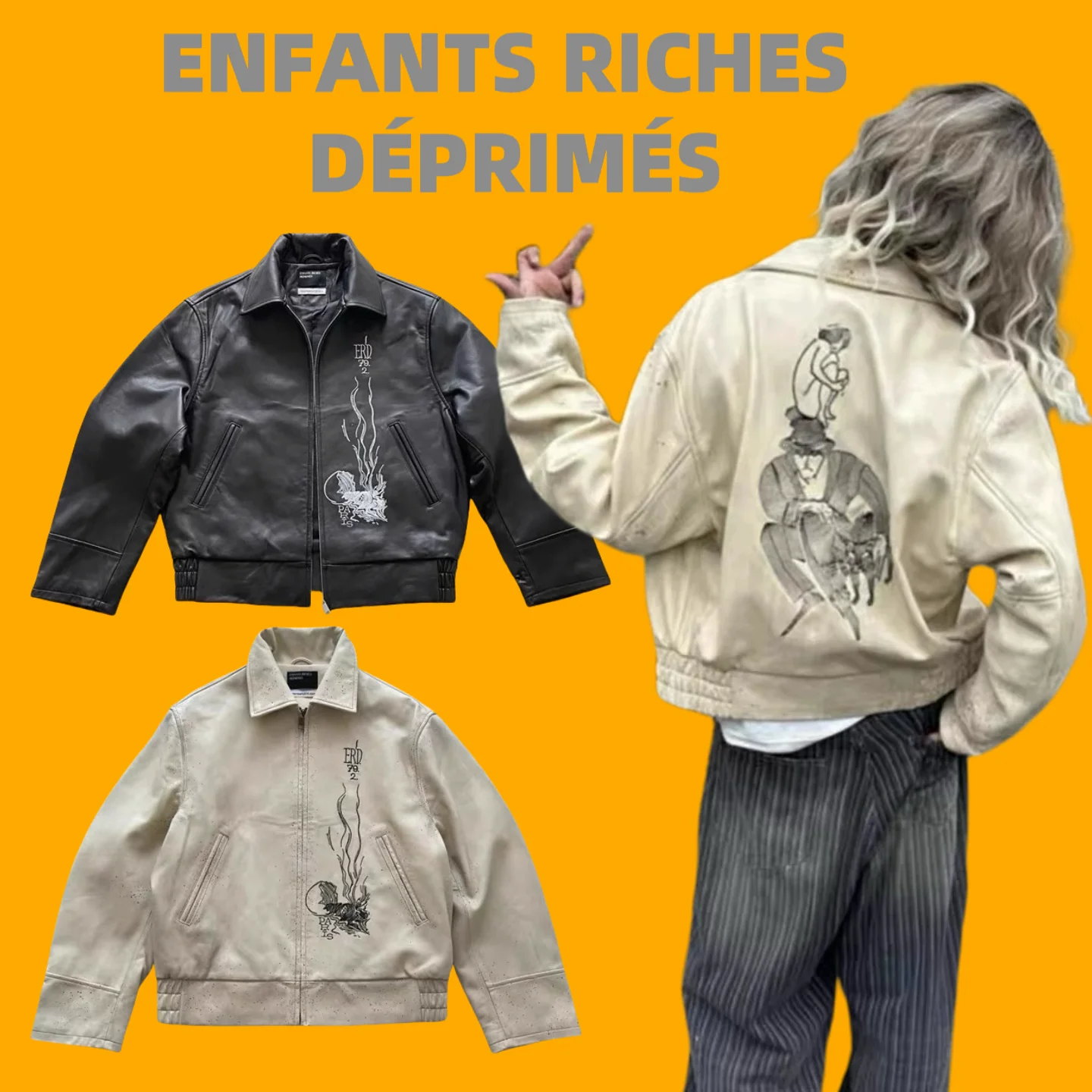 

Mens And Womens American High Street Sle eepskin Jaet Coat Embroidered Mystery Man Casual Loose Fit Long Sve Zipper