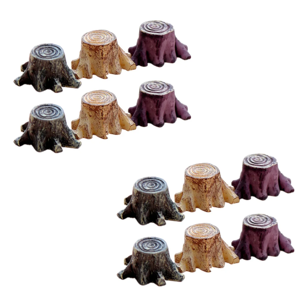 

12Pcs Mini Tree Stump Decorations Resin Root Stump Ornament Set Vibrant Colors Non Fade Sculpture for Fairy Garden Landscape