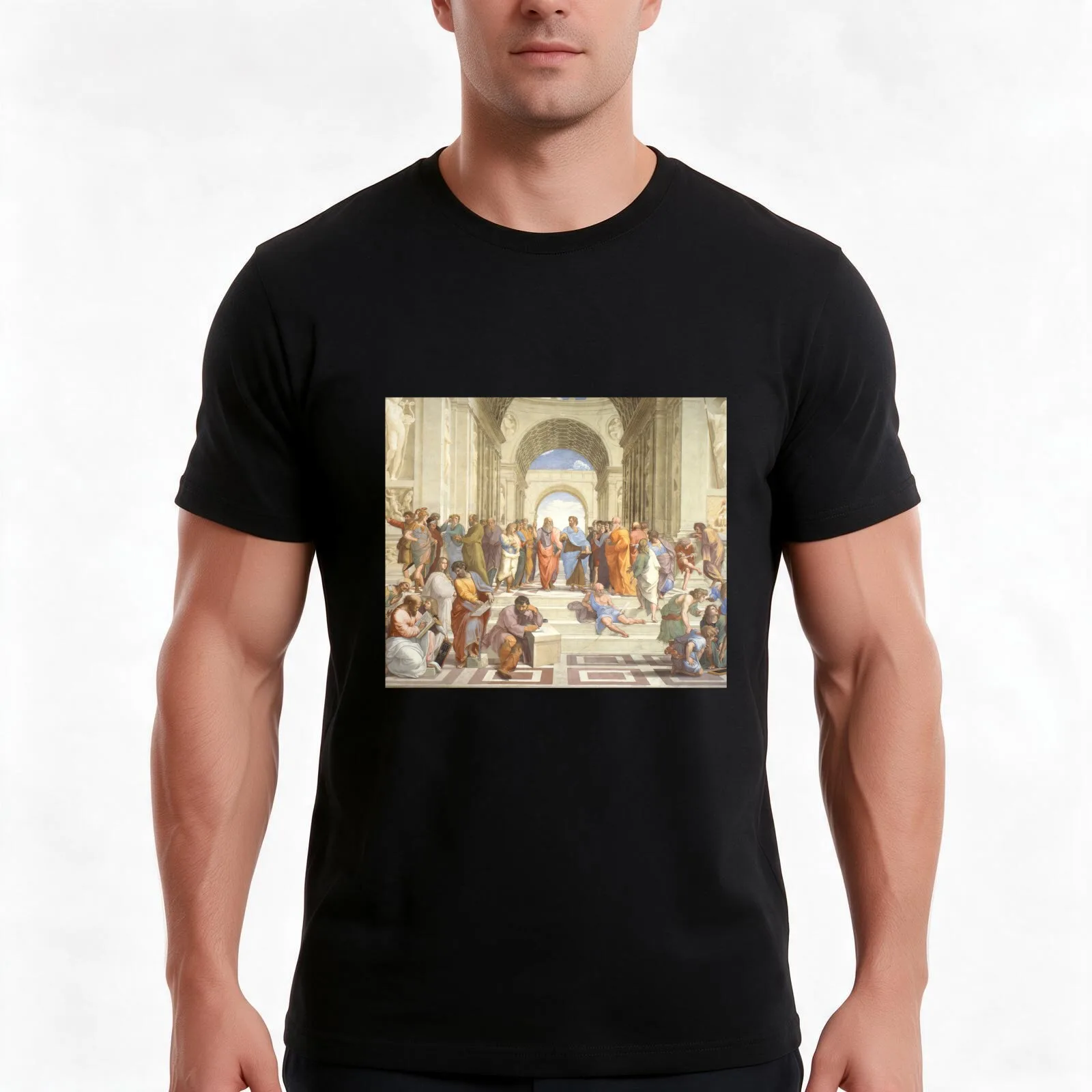 School of Athens T-Shirt, Summer Casual Cotton Tee, Oversized Streetwear Tops, Vintage Graphic Print, Loose Fit Short Sleeve