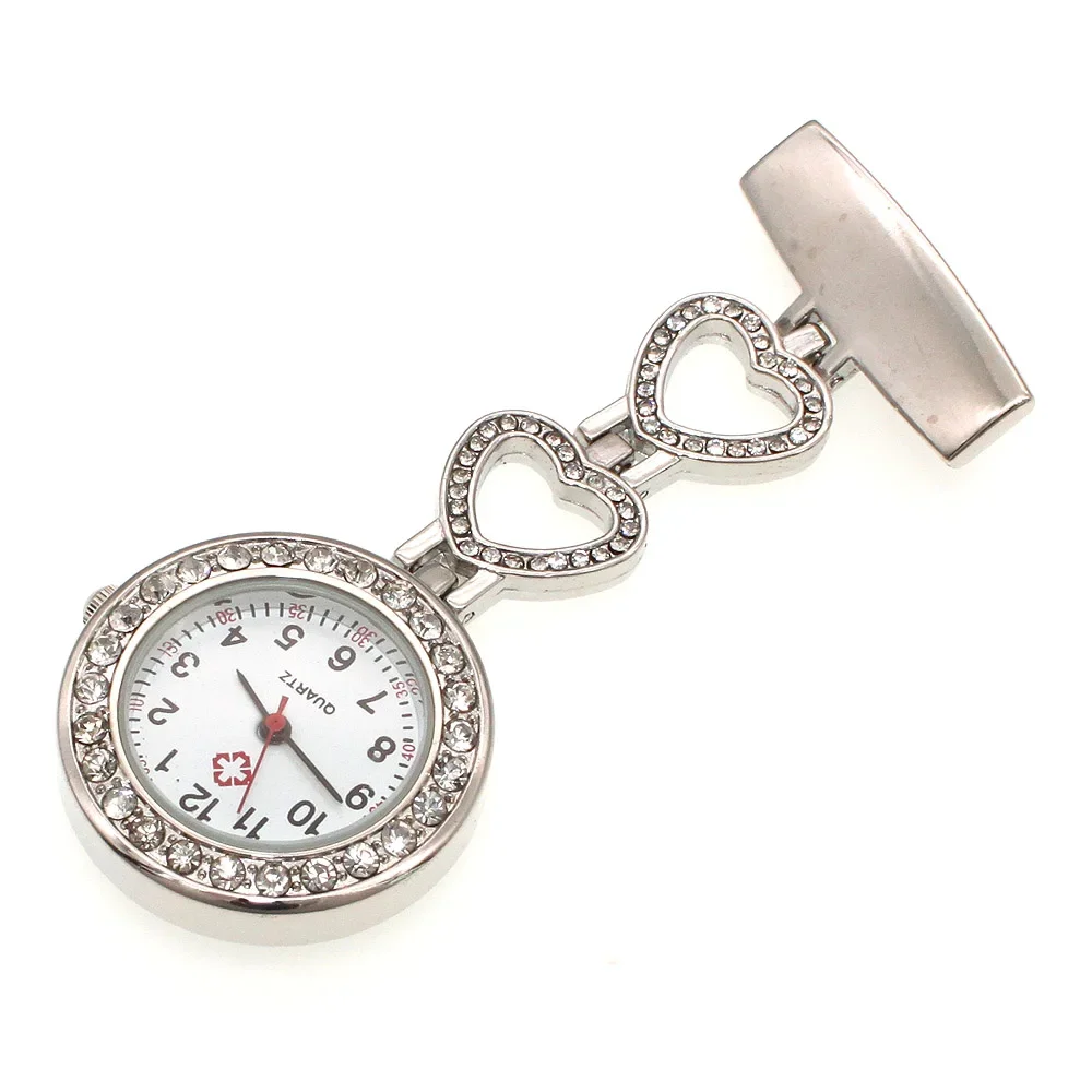 10pcs/Lot Pocket Watch Women's Digital Dial Clip-On Analog Rhinestone Clock Fob Nurse Brooch Pin Hang Electric Fashion Watches