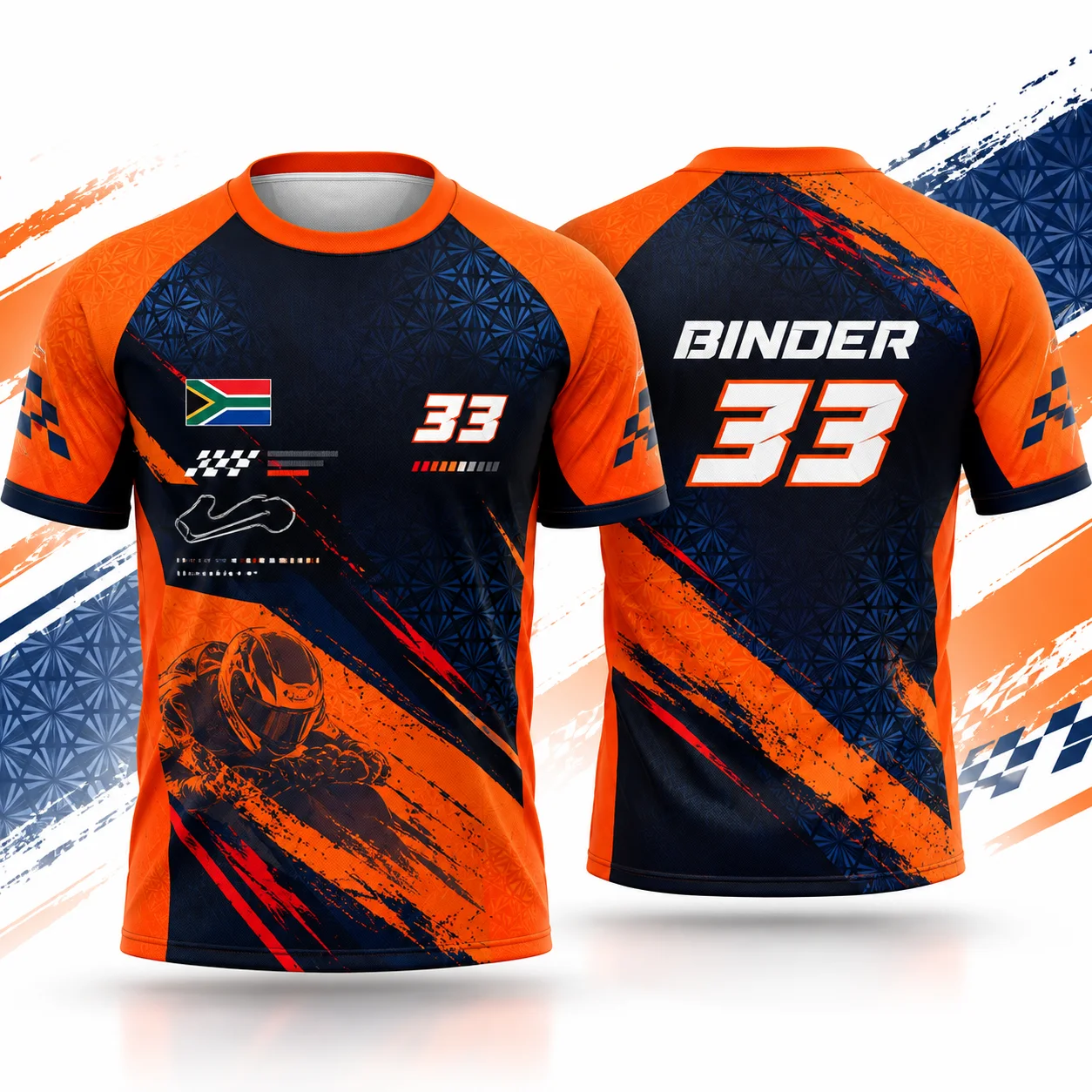 Binder 33 Mens Motorcycle Racing Jersey Summer Short Sleeve T Shirt Unisex Rider Graphic Casual Streetwear Riding Orange Navy