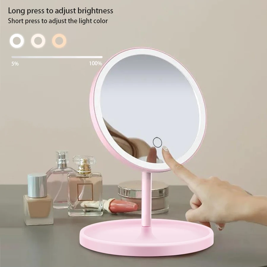 Picture 5: Foldable Portable LED Makeup Mirror 3 Lighting Modes Touch Dimmable Table Lamp USB Recharge Fill Light Mirror Light with Tray