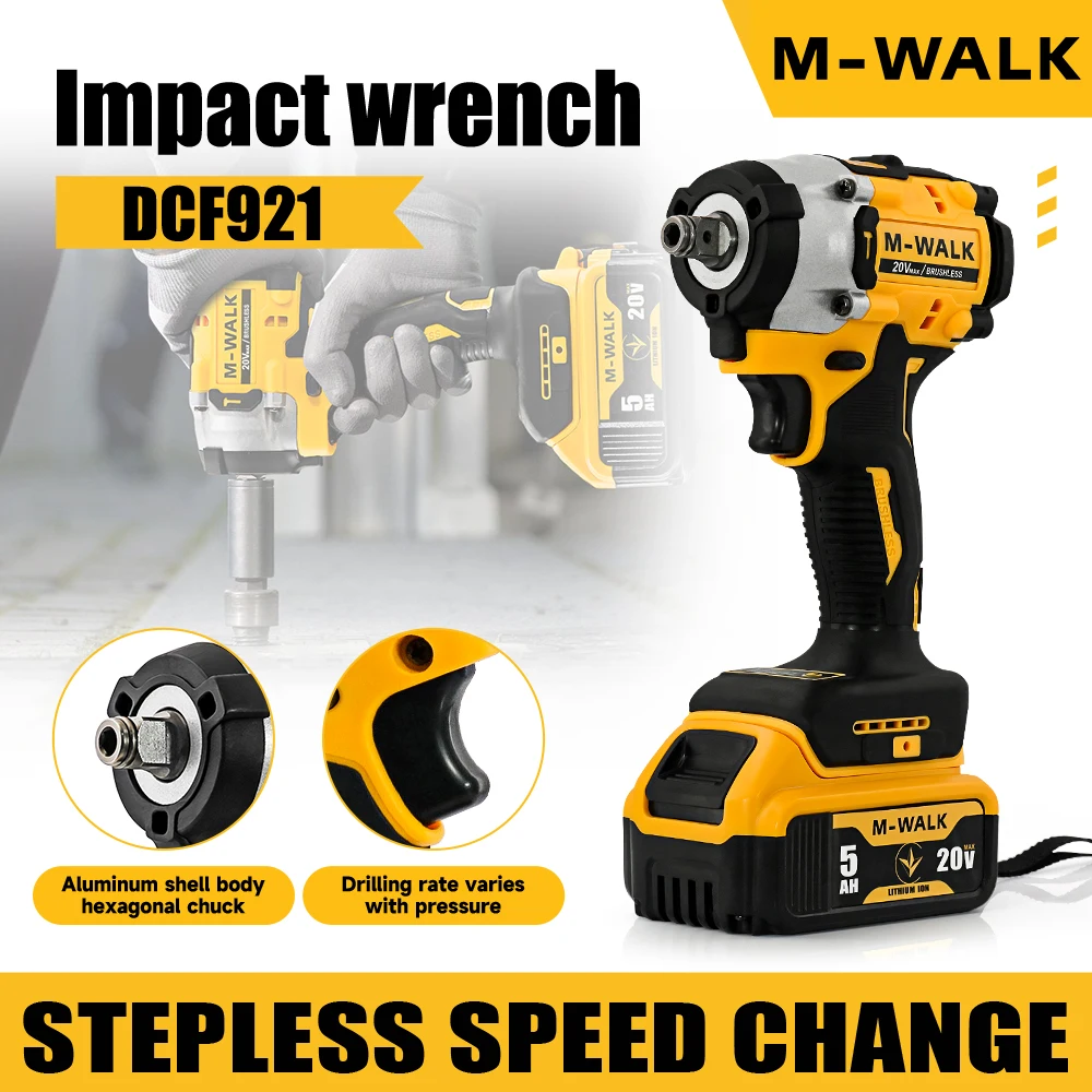 20V Brushless Impact Wrench 406N.m Rechargeable 1/2