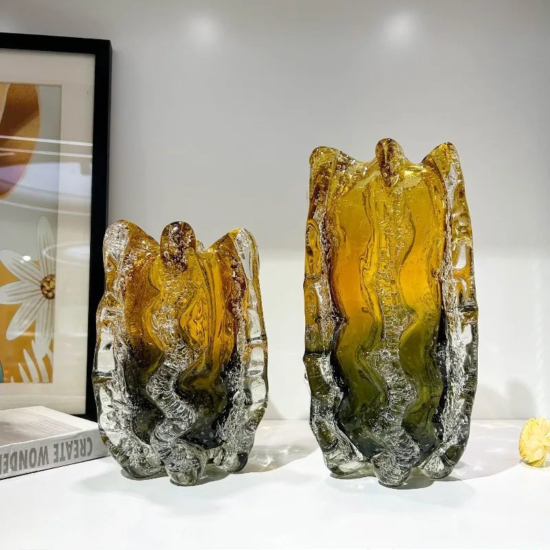 Light luxury creative bubble hand-squeezed edge glazed vase home decoration model room flower arrangement coffee table high-e