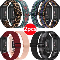 Banda de relógio elástica de nylon para Fitbit Charge, pulseira esportiva, pulseira Correa para Fitbit Charge 3 e 4 Band, pulseira tecida, 2pcs