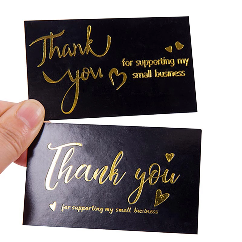 50pcs Black Thank You for Supporting My Small Business Card Thanks Greeting Card Appreciation Cardstock for Sellers Gift