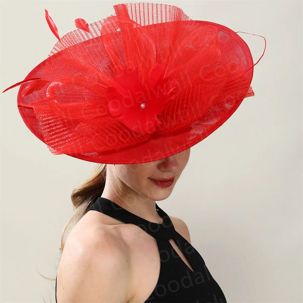 

Big Derby Millinery Cap Women Elegant Vintage Veils Fascinator Hat For Ladies Party Wedding Headpiece Bride Feather Chapeau Cap