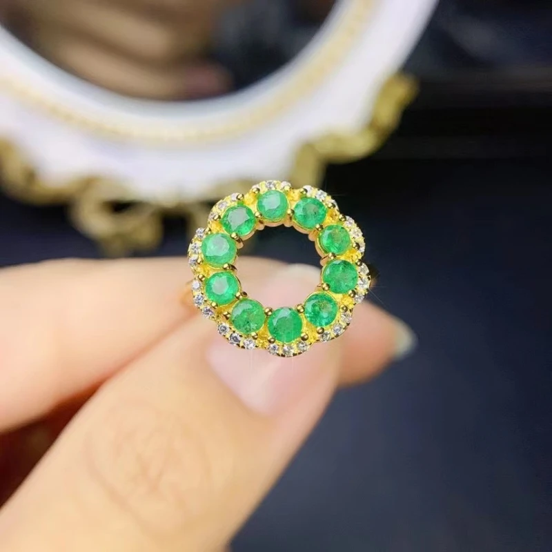 

925 Sterling Silver Natural Emerald Women's Ring Party Birthday Gift 14k Gold Jewelry Real Gold