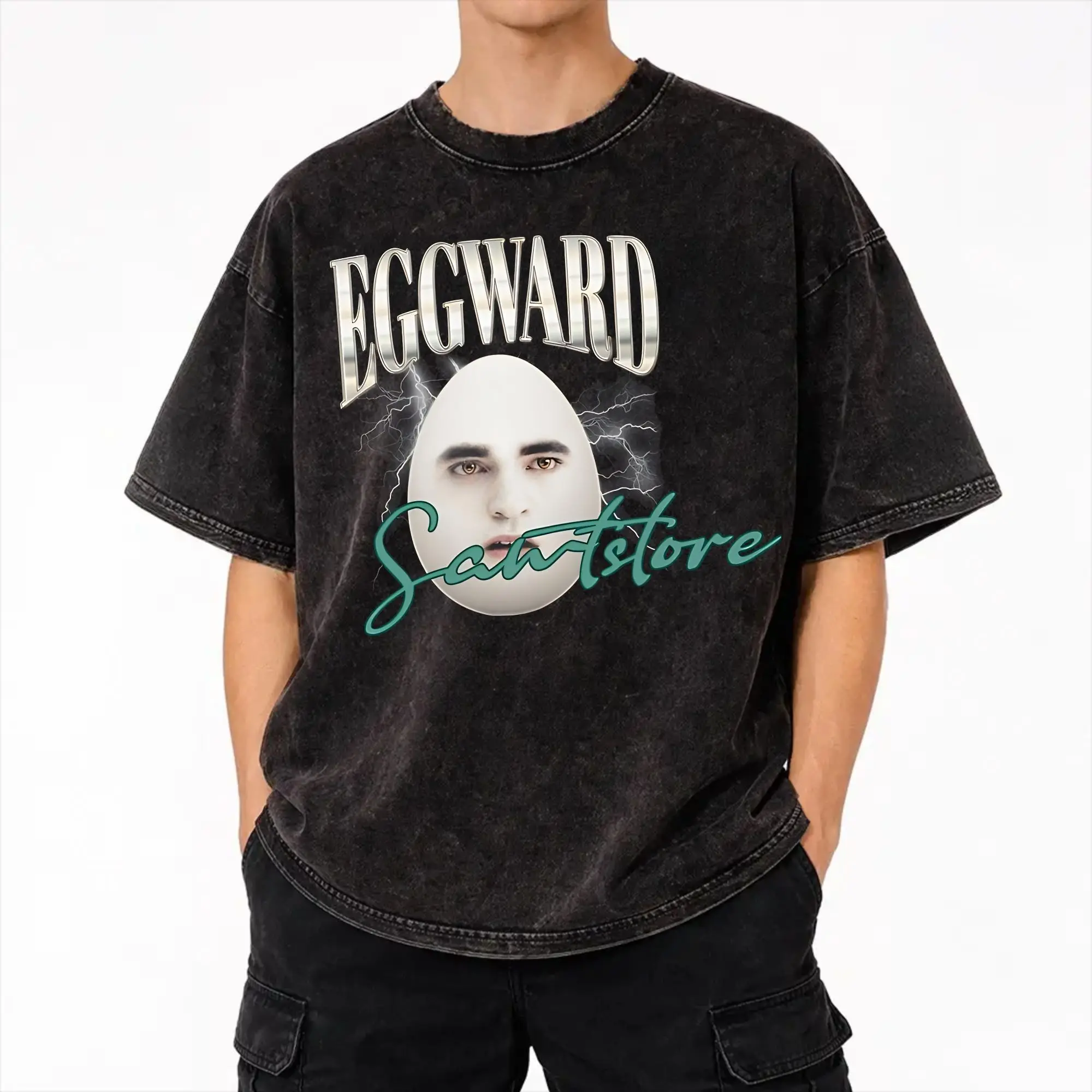 Eggward Silly Meme Parody Egg Edward Outfit Washed T Shirts for Men Women Streetwear Hip Hop T-Shirts Printed  Tees Tops