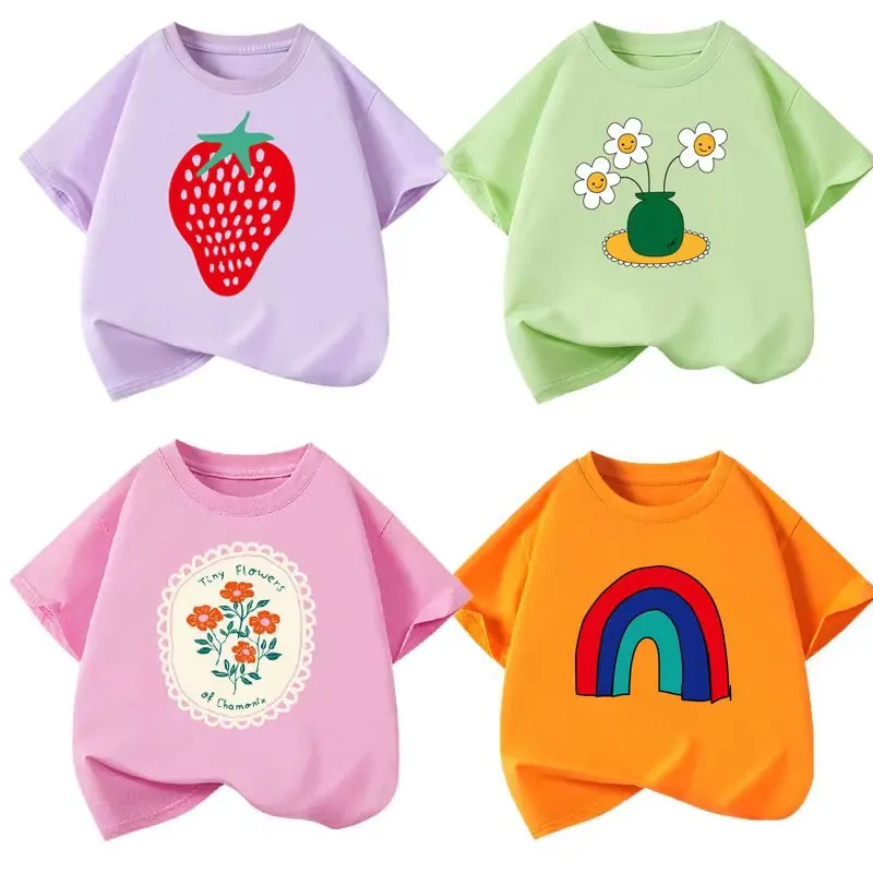 Girls T-shirts Short-sleeve Blouse for Kids 2025 Summer Spring Teenager School Tees Cotton Children Outfits Toddler Outerwear