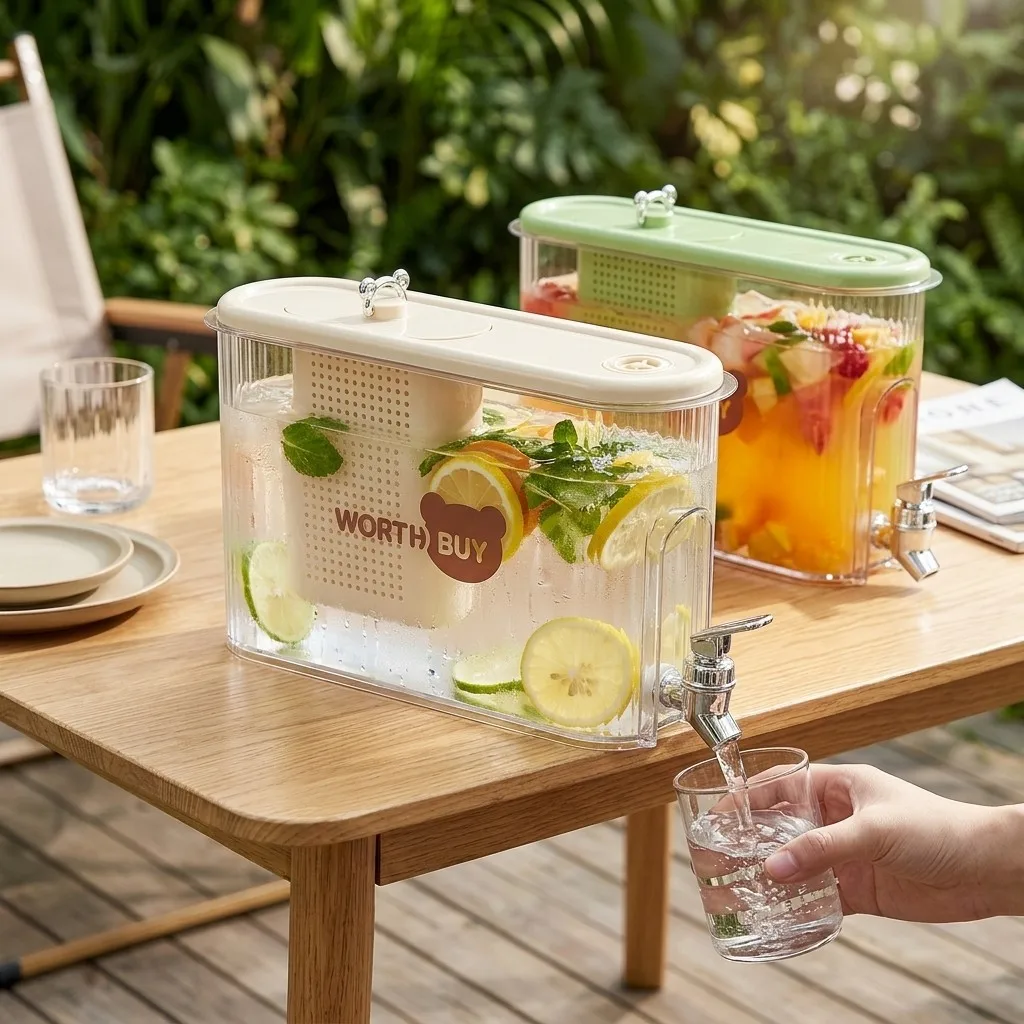 

Transparent Plastic Water Jug Large Capacity Camping Juice Beverage Dispenser 4L Fridge Cold Water Kettle With Faucet & Filter