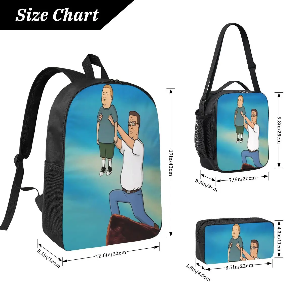 3Pcs Kings Of The Hills merch Backpack Set for Girls Boys Pen Bags Bookbag Sets with Lunch Box For School Students Daypack