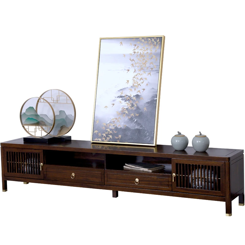

New Chinese solid wood TV cabinet Ebony living room TV cabinet