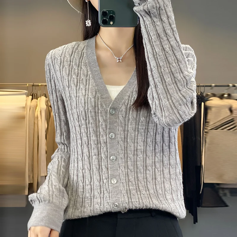2024 new fashionable cashmere cardigan women\'s long sleeved knitted cashmere cardigan buttoned sweater cardigan jacket cardigan