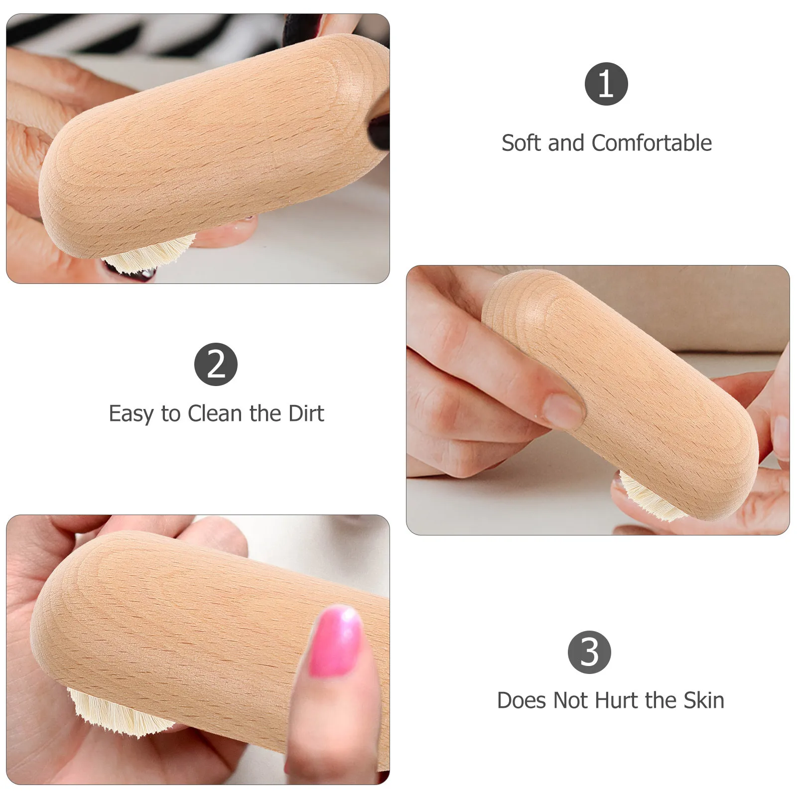 

Multifunctional Nail Scrub Brush Durable Beech Wood Cleaning Tool Wool Brush Head Gentle Efficient Pedicure Nail Scrubber