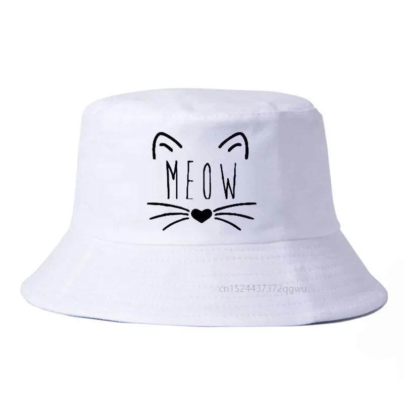 

Sunscreen Men Women meow Bucket Hat Caps Summer safari Fisherman High Quality Cotton Simple Hats harajuku pop fisherman hat