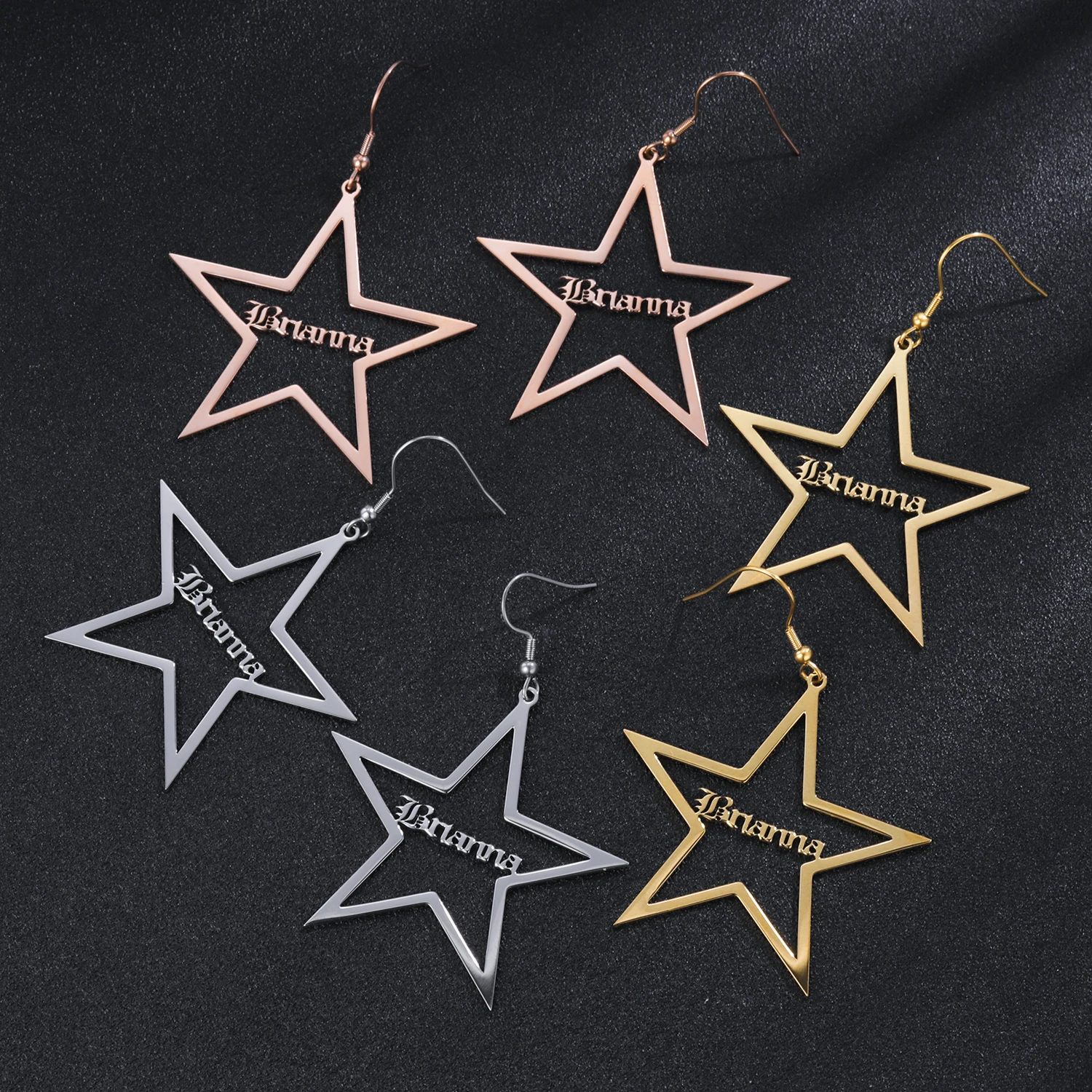 

Personalized Stars Name Earrings in Stainless Steel 18K Gold Plated Custom Sexy Jewelry Nameplate Earrings Gift For Women