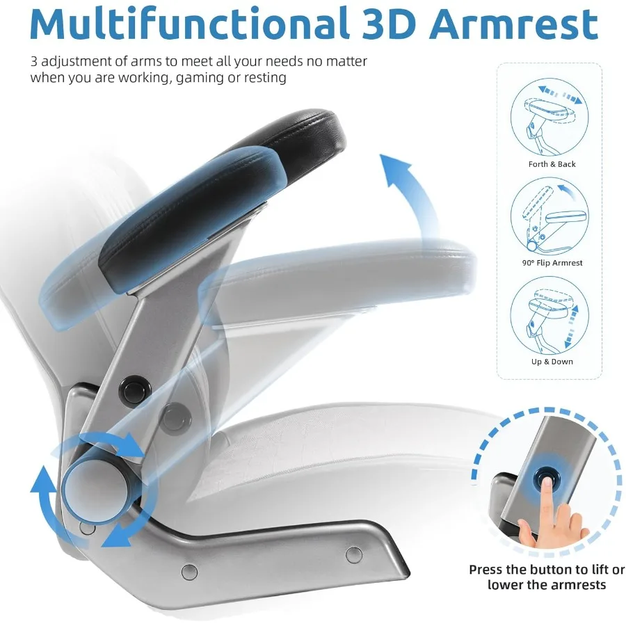 كرسي مكتب كبير وطويل 500 رطل مع مقعد عريض، كرسي مكتب مريح شبكي عالي الظهر مع مسند رأس داعم للفقرات القطنية قابل للتعديل ثلاثي الأبعاد F #5