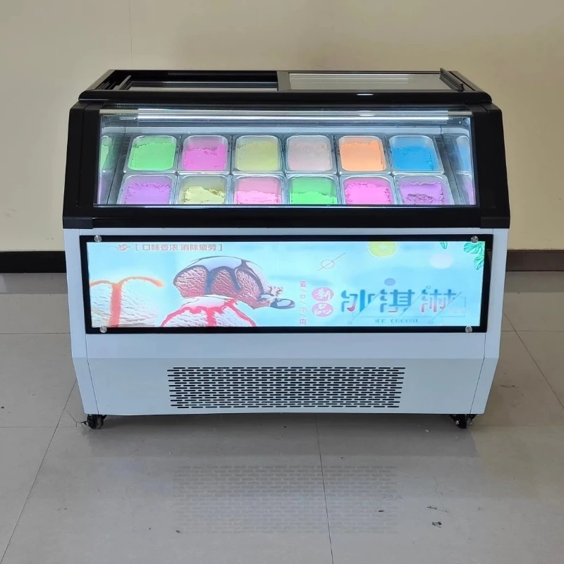 Congelador Comercial para Helados con Enfriamiento por Aire, Vitrina para Gelato con LED, Descongelación Automática y Vidrio Transparente para Máxima Visibilidad