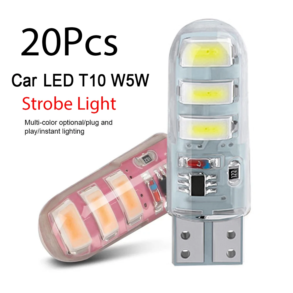 20pcs LED T10 Strobe Light Car Signal Lamp W5W Canbus Flashing Bulb For Auto Width Lighting Stroboscopic Clearance Indicator 12V