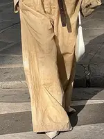 Bonboho Women 2026 Fashion Suit Collarless Long Sleeve Outerwear Top and Wide Leg Jumpsuit Spring Summer Casual Streetwear Suit 5
