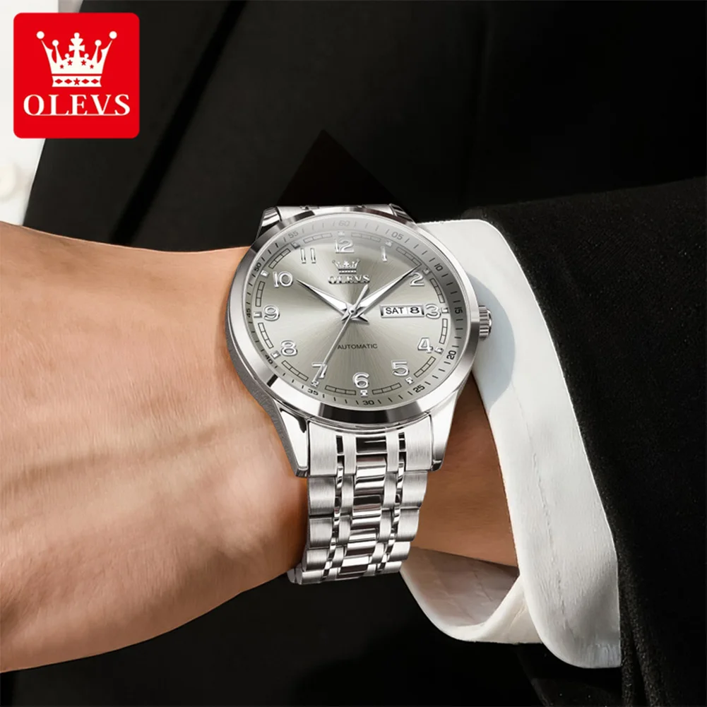 OLEVS Original Men's Watch Classic Watches for Men Waterproof Stainless Steel Numbers Easy to Read Automatic Mechanical Watch