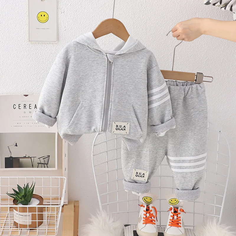 Spring Autumn Korean Toddler Girl 2PCS Clothes Set Cotton Long Sleeve Striped Hoodies Ealstic Waist Pant Suit Kids Girls Outfits